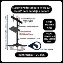 Pedestal para tv 32 a 65 com bandeja e rodízios - Avatron Pedestal para tv 32 a 65 com bandeja e rodízios - Avatron