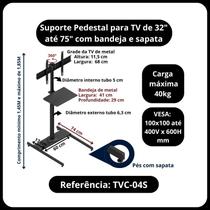 Pedestal para TV, monitor 27" a 75" com bandeja e sapatas - Avatron Suportes Pedestal para TV, monitor 27" a 75" com bandeja e sapatas - Avatron Suportes