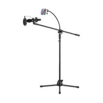 Pedestal Suporte Microfone+Pop Filter+Shockmount+Sup Celular