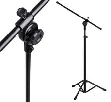 Pedestal Suporte Tripé Girafa p/ Microfone Dinâmico Vocal, Condensador Studio, Acabamento em Alumínio e Aço, Profissional