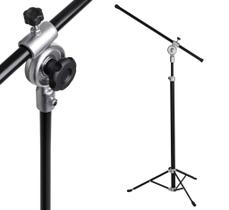 Pedestal Suporte Tripé Girafa p/ Microfone Dinâmico Vocal, Condensador Studio, Alumínio e Aço, Profissional
