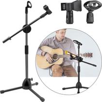 Pedestal Suporte Tripé Mesa Para Microfone Duplo Altura Ajustável 40 A 90cm Portátil