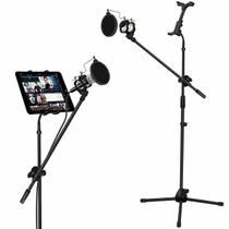 Pedestal,tripé p/microfone dinâmico c/pop filter,shock mount e suporte p/tablet Pedestal,tripé p/microfone dinâmico c/pop filter,shock mount e suporte p/tablet
