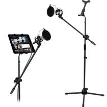 Pedestal,tripé p/microfone dinâmico c/pop filter,shock mount e suporte p/tablet Pedestal,tripé p/microfone dinâmico c/pop filter,shock mount e suporte p/tablet