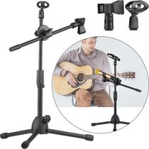 Pedestal Tripé Suporte Para 2 Microfones Duplo Mesa Bancada Baixo 40 A 90cm
