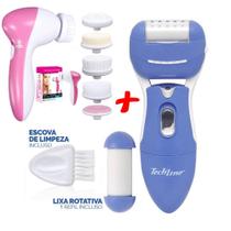 Pedicuro Lixa Elétrica Esfoliador Pés Profissional + Escova Multifunções - Techline