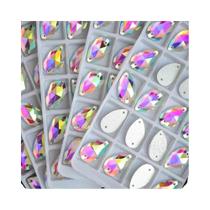 Pedra De Cristal AB Em Forma De Gota Com Base Prateada Para Costura, 7x12-22x38mm, Com Dois Furos