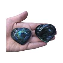 Pedra Natural De Labradorita Em Forma De Coração Cabochão Com Fundo Plano Polido 3CM 2pcs/conjunto