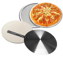 Pedra Refrataria 35cm Tela 35cm E Pá Alumínio Para Assar Pizza - Gallizzi