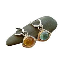 Pedra turquesa assimetria oscila brincos para mulheres, jóias ciganas vintage, 1 par