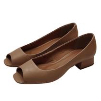 Peep Toe Clássico Couro Tan