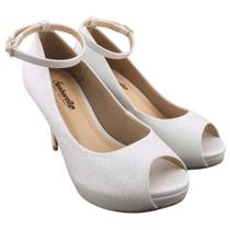 Peep Toe Festa Gliter Off White Salto Fino