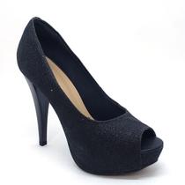 Peep Toe Hellen Suzan Meia Pata Salto 12 Gliter Preto