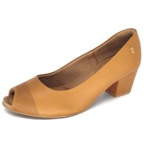 Peep Toe Salto Baixo Couro Usaflex com Laser Q6697