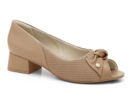 Peep Toe Salto Baixo Laço Caqui Comfortflex 2464403 Peep Toe Salto Baixo Laço Caqui Comfortflex 2464403