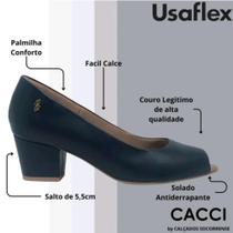 Peep Toe Salto Bloco Couro Usaflex com Laser em couro Q6697