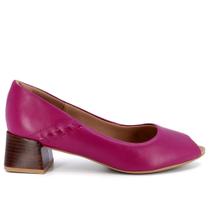 Peep Toe Salto Bloco Roxo Couro Tramado