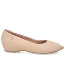 Peep Toe Salto Embutido Bege Couro