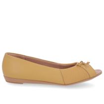 Peep Toe Salto Rasteiro Amarelo Mel Couro