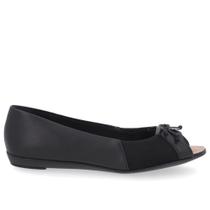 Peep Toe Salto Rasteiro Preto Couro