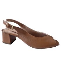 Peep Too Em Couro Salto Bloco Bico Redondo Scarpetti 7925 Caramelo