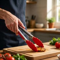 Pegador de Alimentos 28cm em Aço Inox e Plástico para Cozinha