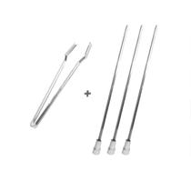 Pegador De Carnes Inox E 3x Espetinho Coração 30cm Churras Pegador De Carnes Inox E 3x Espetinho Coração 30cm Churras