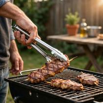 Pegador de Churrasco Brinox 13cm Aço Inox com Trava para Grelhados