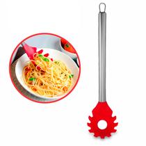 Pegador De Macarrão Massa 31 cm Salada Aço Inox Silicone Vermelho Multiuso Pegador De Macarrão Massa 31 cm Salada Aço Inox Silicone Vermelho Multiuso