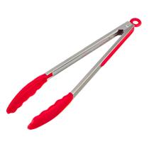 Pegador de Salada Tipo Pinça de Inox Com Ponta de Silicone Ergonômico Vermelho - 30cm - Weck