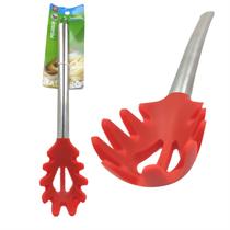 Pegador de Silicone Massa Macarrão Salada Utensílio de Cozinha Cabo Aço Inoxidável Vermelho