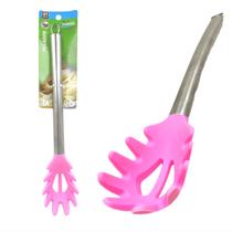 Pegador de Silicone Massa Macarrão Salada Utensílio de Cozinha Cabo em Aço Inox Rosa