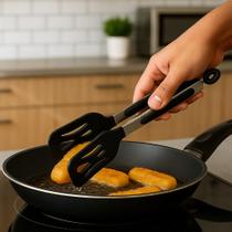 Pegador Multiuso De Silicone Aço Inox Antiaderente Com Trava Cozinha Grelha Churrasco Fritura Salada
