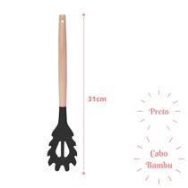 Pegador Preto de Silicone Cabo Bambu Resistente Multiuso Pegador Preto de Silicone Cabo Bambu Resistente Multiuso