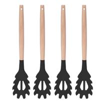 Pegador Preto de Silicone Massas e Saladas Cabo Bambu - 4un