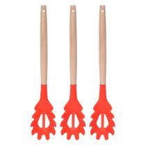 Pegador Vermelho de Silicone Resistente Cabo Bambu - 3un Pegador Vermelho de Silicone Resistente Cabo Bambu - 3un