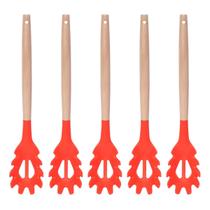 Pegador Vermelho de Silicone Resistente Cabo Bambu - 5un