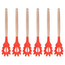 Pegador Vermelho de Silicone Resistente Cabo Bambu - 6un