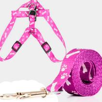 Peitoral Ajustavel E Guia P/ Cães Pequeno/Médio Porte Rosa