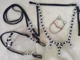 Peitoral Cabeçada Couro + Rédea Argolada + Freio Traia