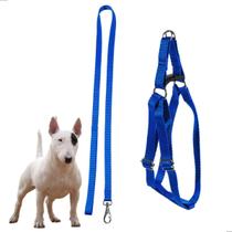 Peitoral Cães Cachorro Medio Porte Coleira PET com Guia Azul - DLM.SMART10