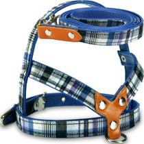 Peitoral com Guia AMF Cães Xadrez Azul - Tamanho 2 Peitoral com Guia AMF Cães Xadrez Azul - Tamanho 2