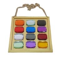 Peitoral Das Doze Tribos De Israel 15x15cm com Corrente Dourada e Pedras de Acrílico