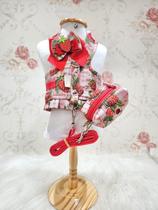 Peitoral Morango com Porta Cata Caca para cachorro Tamanho:PP