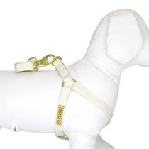 Peitoral para Cachorro com Guia em Seda Poá Bege um conjunto de coleira elegante e sofisticado para Pet