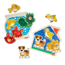 Peixe Puzzle Melissa & Doug Wooden Jumbo Peg, pacote com 2 peixes, 3 peças para animais domésticos