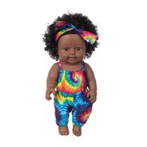 Pele negra africano bebê preto bonito cabelo encaracolado saia de renda 12 polegadas vinil bebê brinquedo