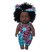 Pele negra africano bebê preto bonito cabelo encaracolado saia de renda 12 polegadas vinil bebê brinquedo
