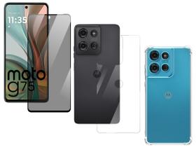 Película 3D Anti Spy + Capa + Hidrogel Traseira P/ Moto G75