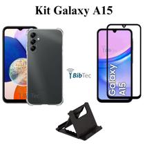 Película 3D + Capa Transparente + Suporte de Mesa para Samsung Galaxy A15